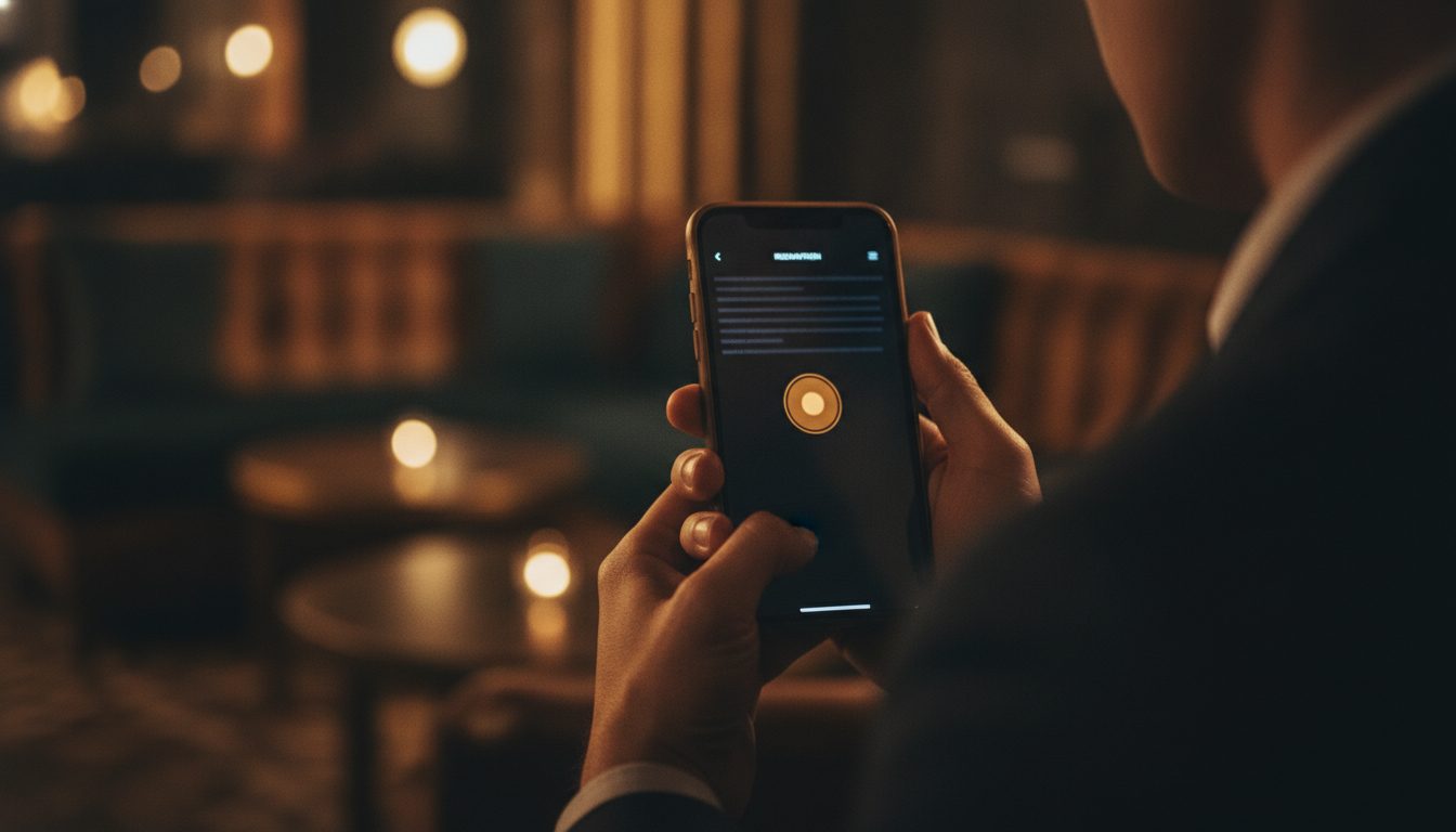Guest making a table reservation on a phone inside a venue