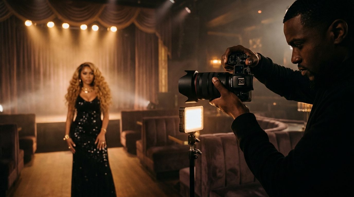 Photographer shooting a club interior before opening